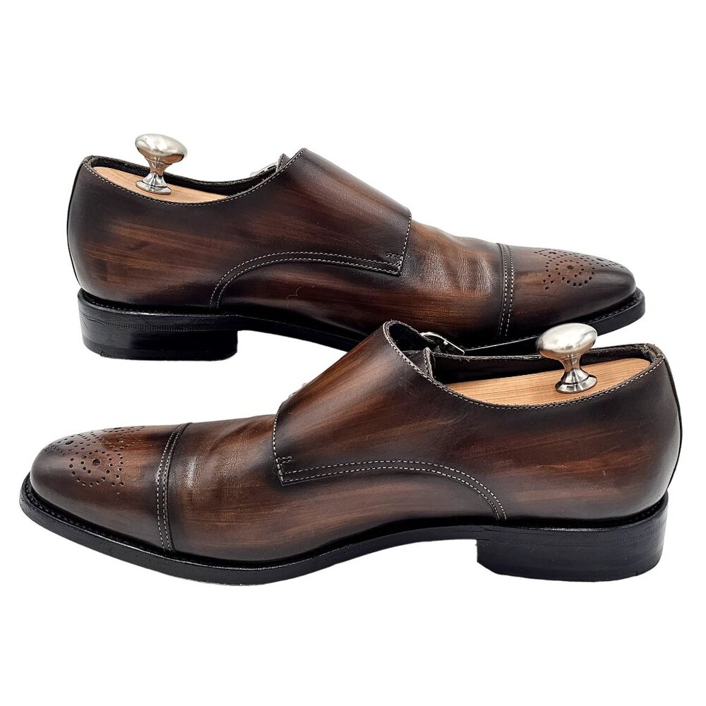 Chalk Mark Men's 8.5 Antique Patina Brown Dress Shoes Double Monk Strap Loafers - Picture 8 of 11